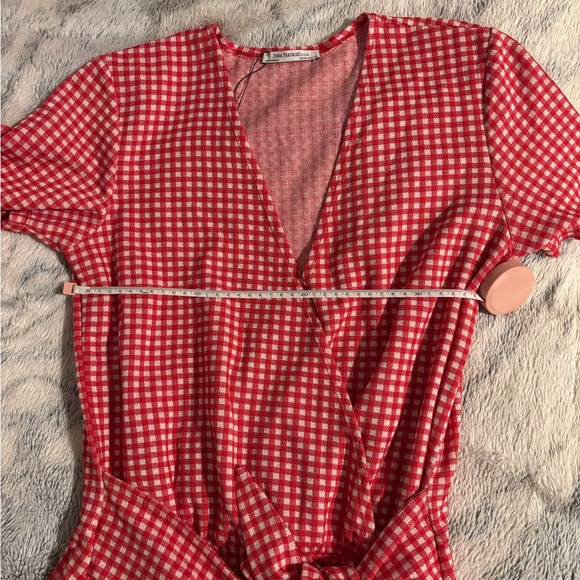 Patterned red and white romper with waist belt - Picture 7 of 7